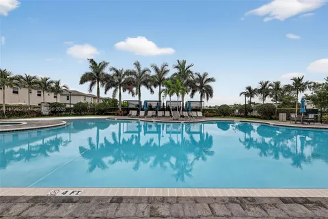 a view of a swimming pool with a yard