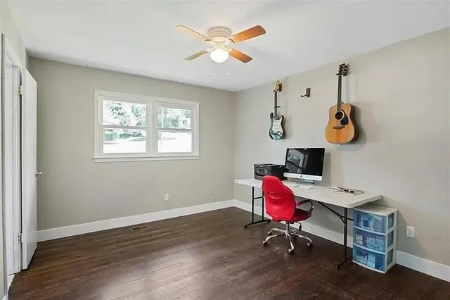 a workspace with furniture