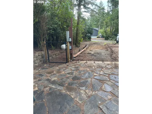 a view of a backyard with a trees
