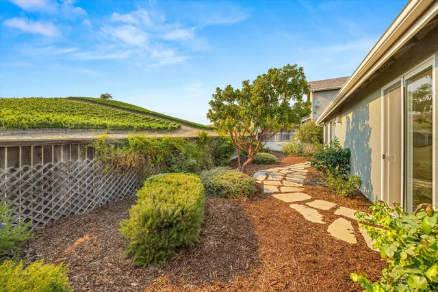 a backyard of a house with a garden