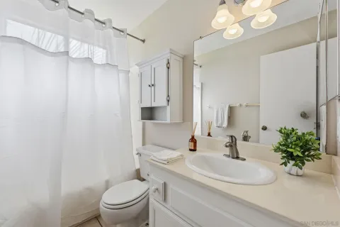 a bathroom with a sink a toilet and a mirror