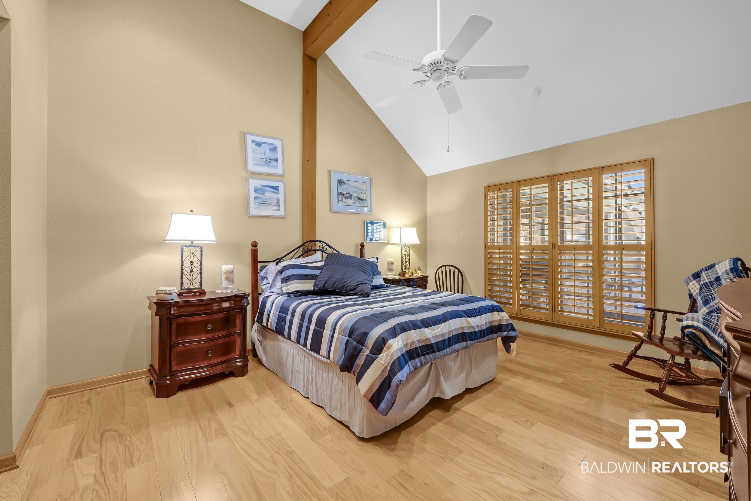 22929 Highway 98 Foley, AL 36535 - Photo 24 of 54 Bedroom featuring light wood-style floors, vaulted ceiling, and ceiling fan
