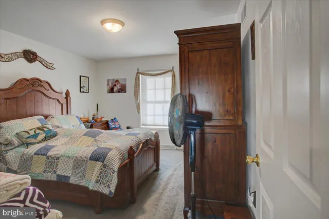 a bedroom with a bed and a closet