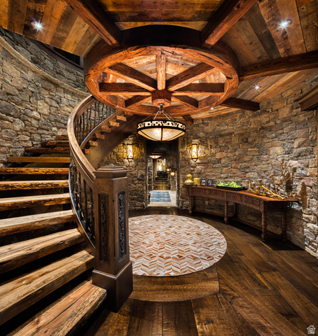 2322 North Westward Ho Road Heber City, UT 84036 - Photo 6 of 54 Wine room featuring dark wood-style flooring and a wooden ceiling with exposed beams