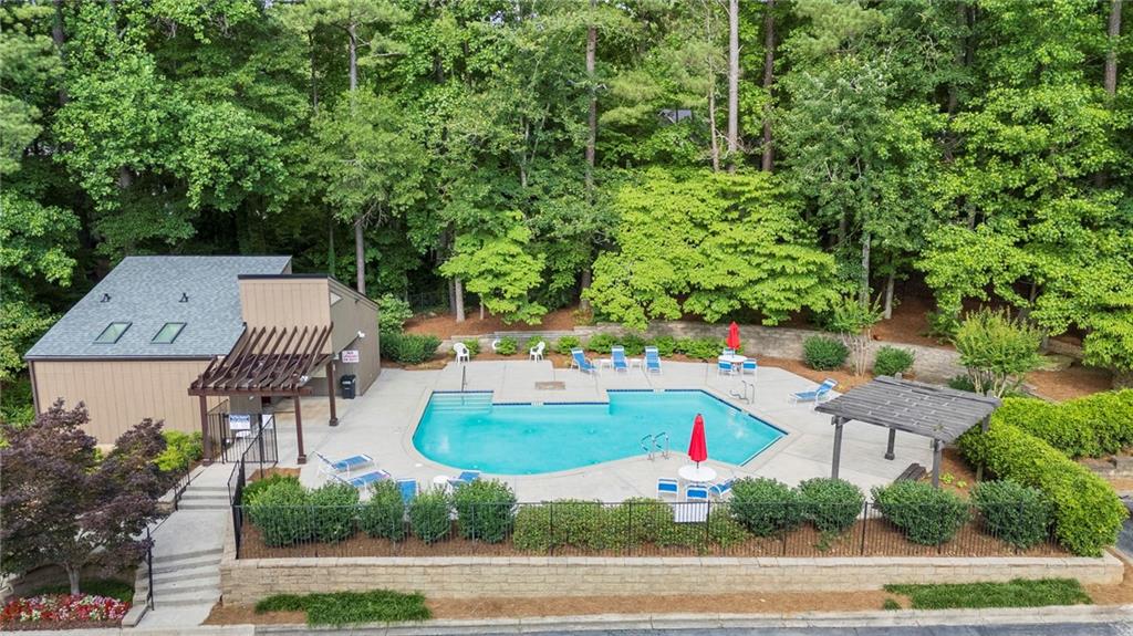 408 River Run Drive Sandy Springs, GA 30350 - Photo 32 of 34 an aerial view of a house with yard and outdoor seating
