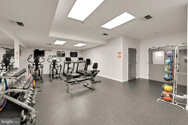 a view of a room with gym equipment