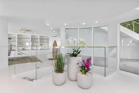 a hallway with a flowers