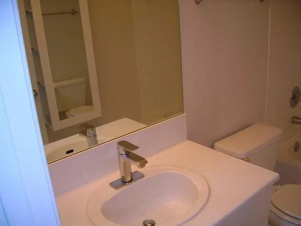 a bathroom with a sink and mirror