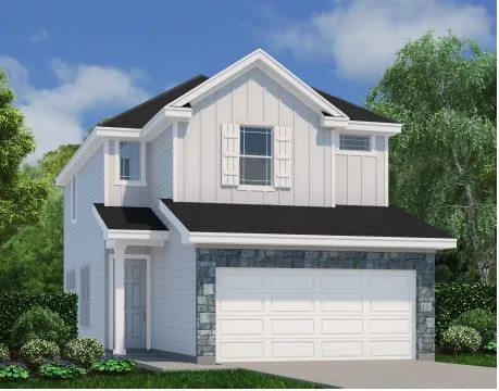 a front view of a house with garage