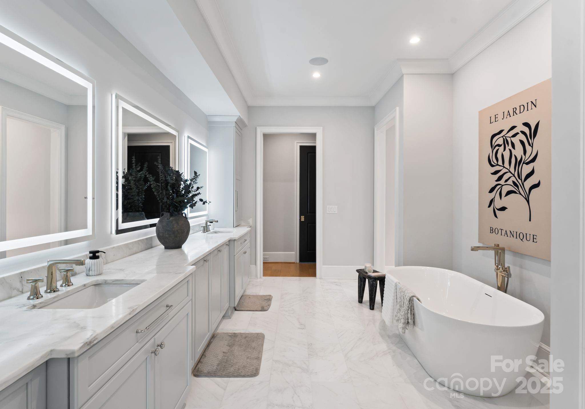 4019 River Ridge Road Charlotte, NC 28226 - Photo 17 of 39 a spacious bathroom with a granite countertop sink and a mirror