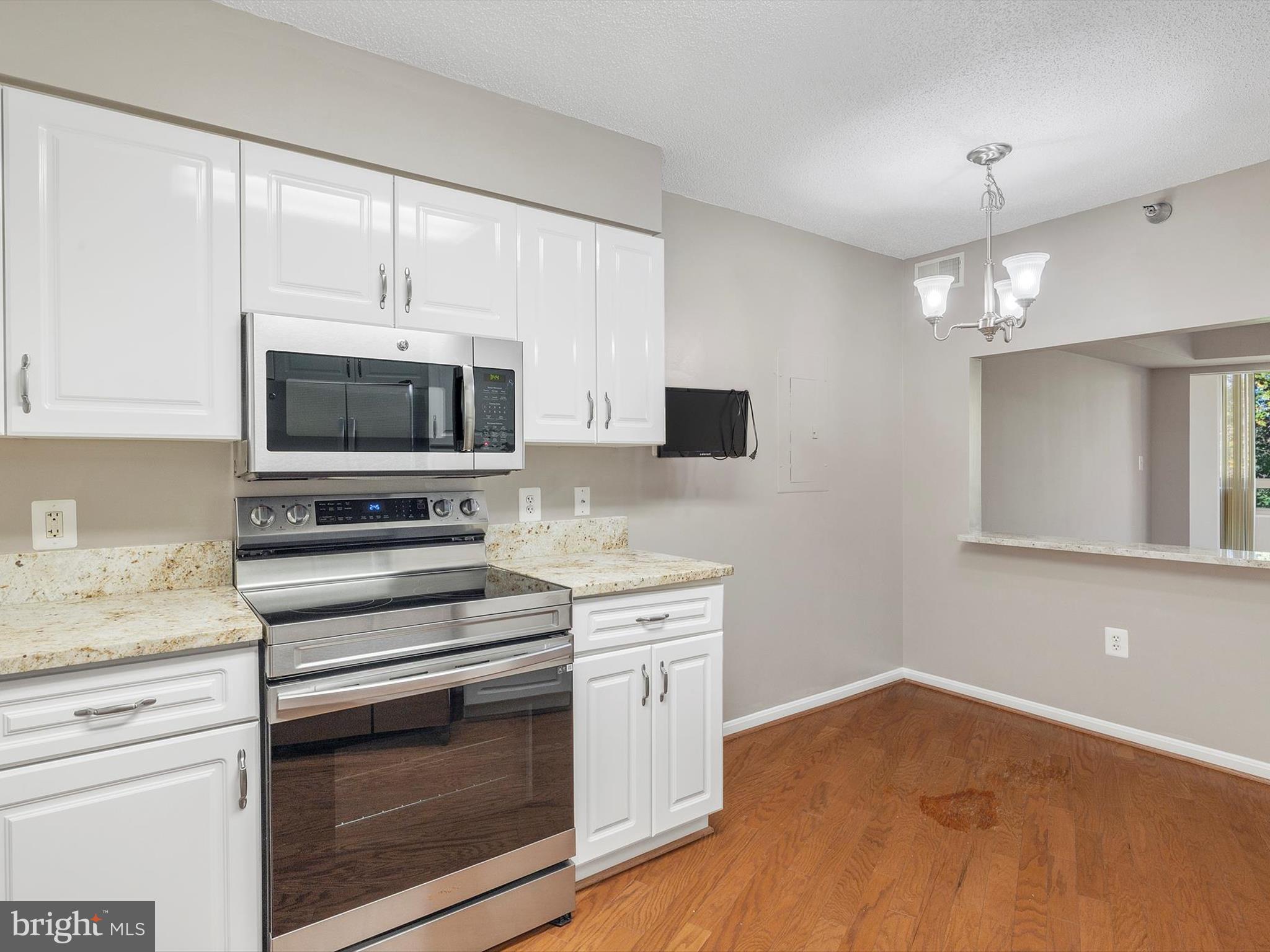 14809 Pennfield Circle, Unit 406 Silver Spring, MD 20906 - Photo 19 of 45 a kitchen with granite countertop a stove and a microwave oven