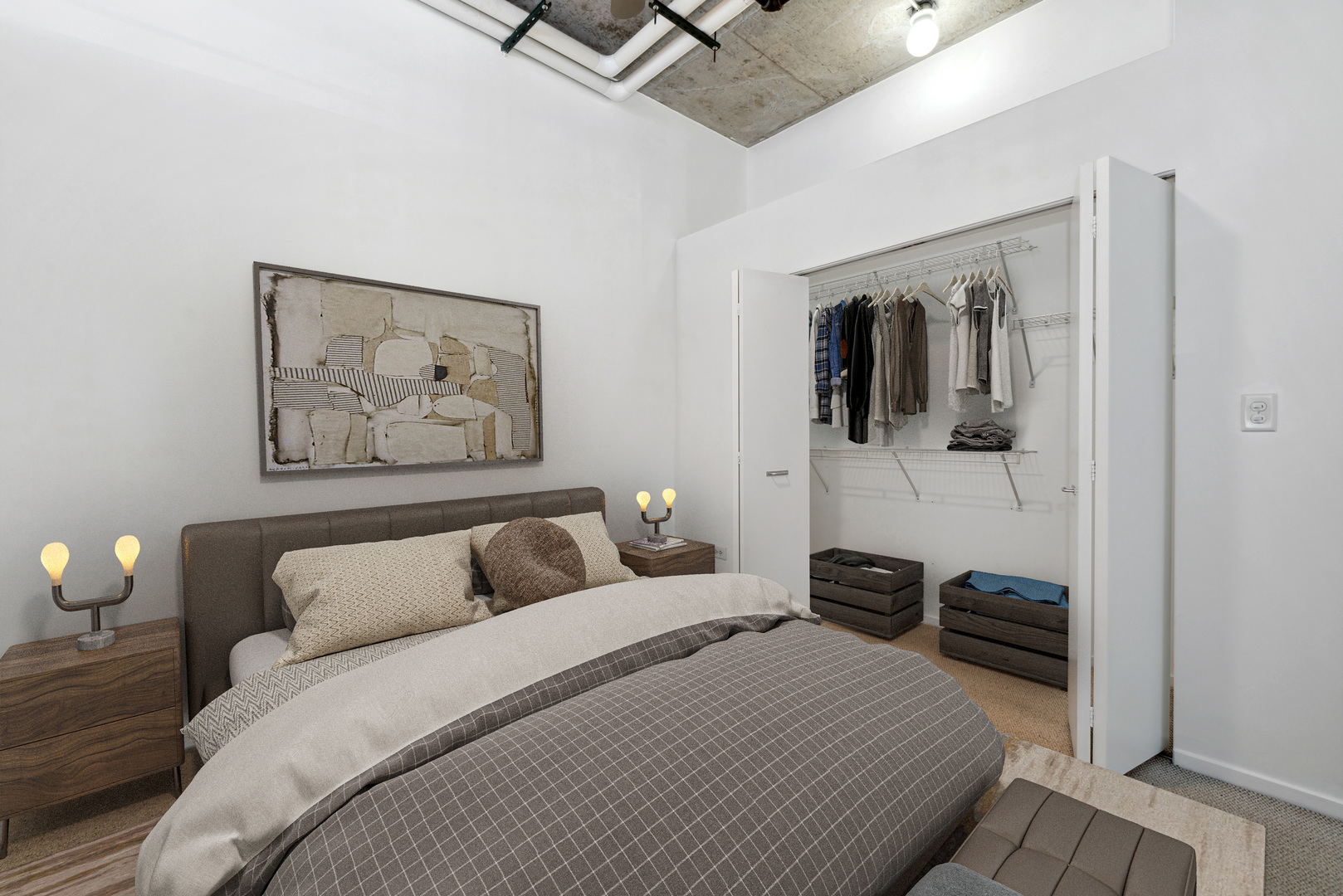 933 West Van Buren Street, Unit 824 Chicago, IL 60607 - Photo 9 of 18 a bedroom with a bed and a view of bathroom