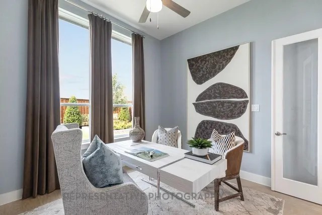 a dining room with furniture