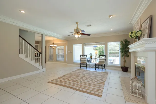 a view of a living room and dining room