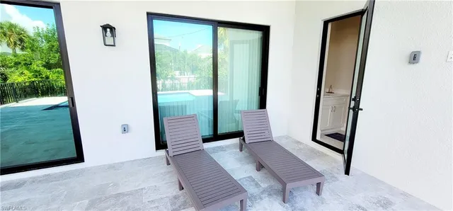 a view of an outdoor space with seating