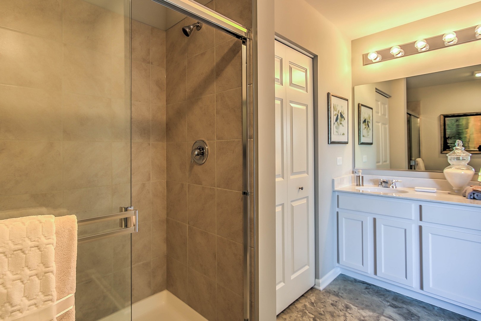 1030 Sharp Drive Plano, IL 60545 - Photo 31 of 36 a bathroom with a granite countertop sink mirror and shower