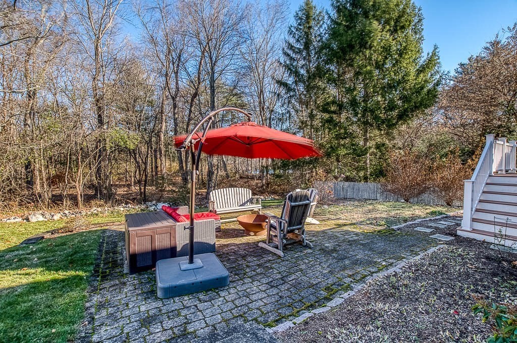 41 Millbrook Road Westwood, MA 02090 - Photo 34 of 42 a view of a patio with a table and chairs under an umbrella