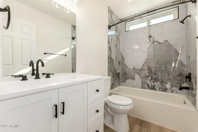 a bathroom with a sink a toilet and a bathtub