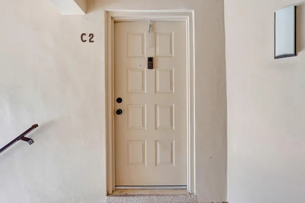 a view of a wooden door