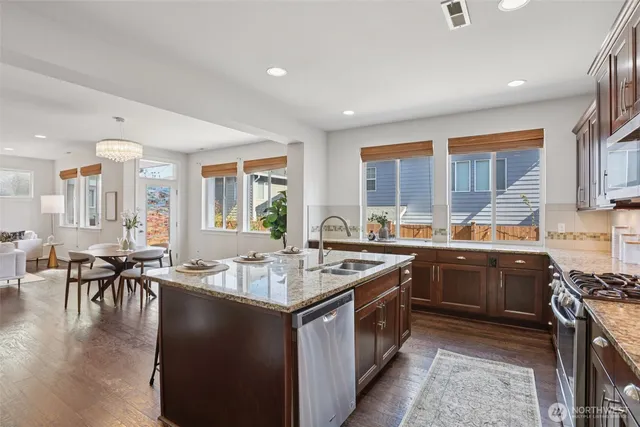 a kitchen with lots of counter top space