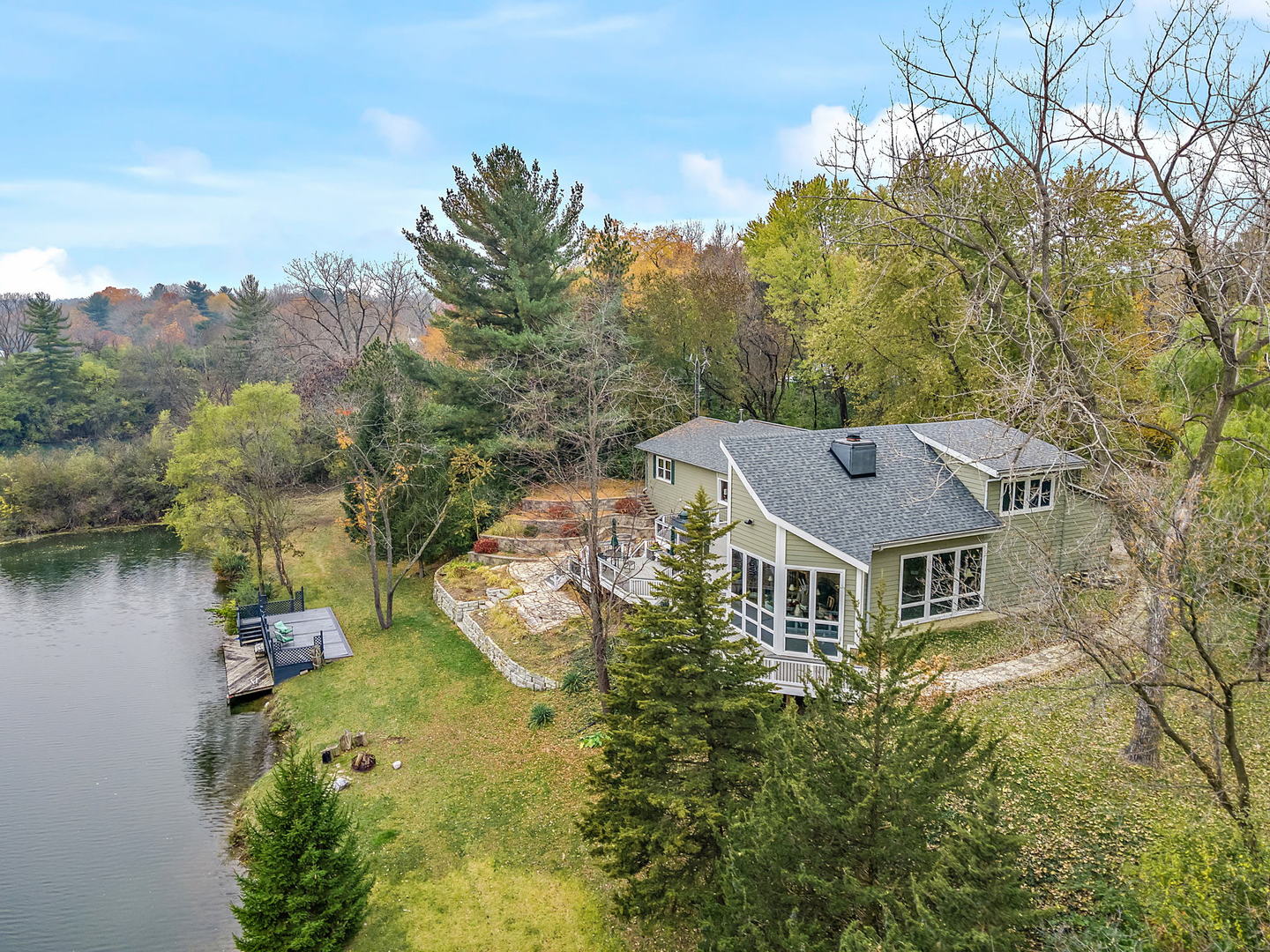 3320 North Jugtown Road Morris, IL 60450 - Photo 40 of 48 a aerial view of a house with a yard and lake view