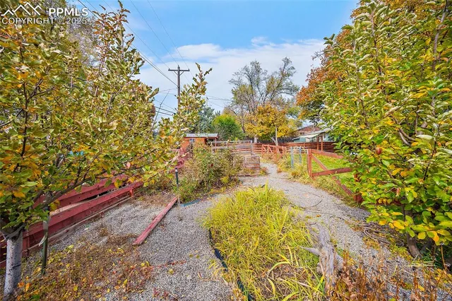 a view of an outdoor space and swimming pool