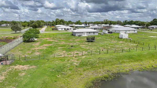 a view of a lake with a city