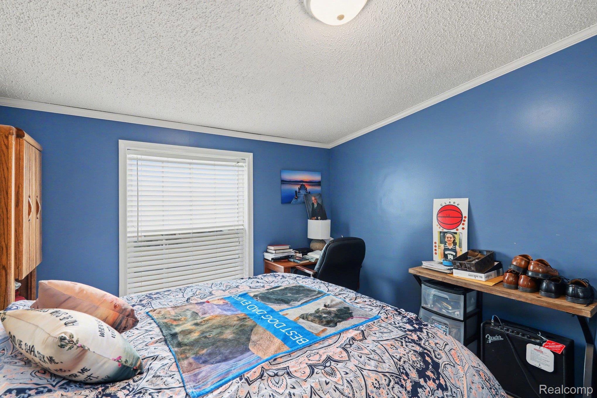 4458 Palms Road Casco, MI 48064 - Photo 17 of 32 Bedroom featuring a textured ceiling and ornamental molding