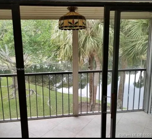 a view of a glass door with a from a window