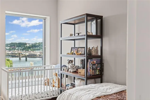 a view of a hallway with a mirror