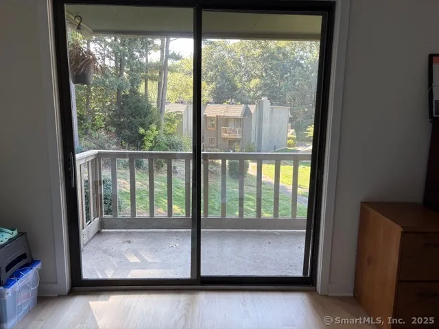 a view of staircase with large window