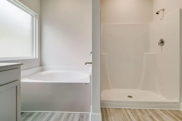 a bathroom with a bathtub