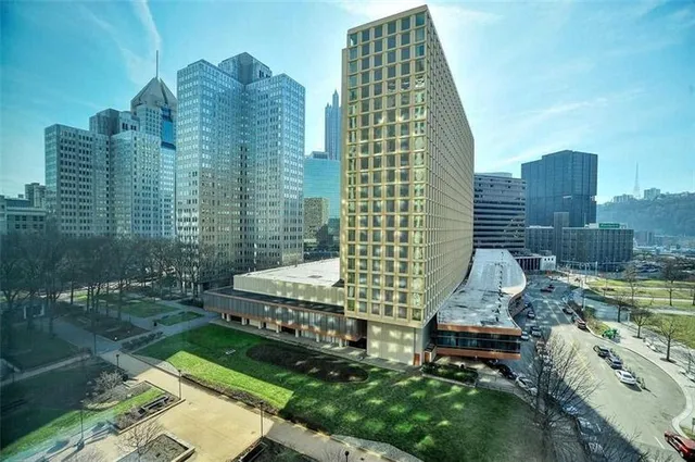 a aerial view of a multi story building