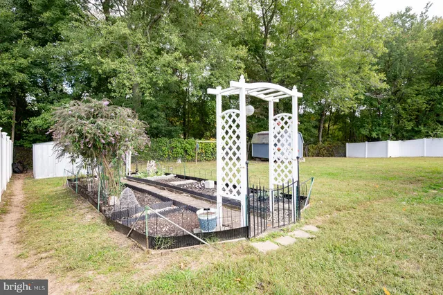 a view of a garden with a slide