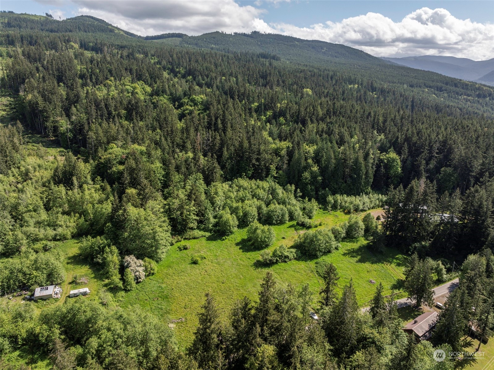 1434 Chicken Coop Road Sequim, WA 98382 - Photo 4 of 25 a view of a lush green forest with a street