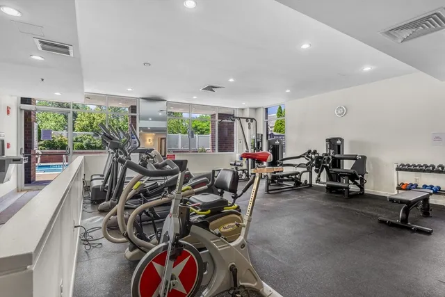 a view of a room with gym equipment