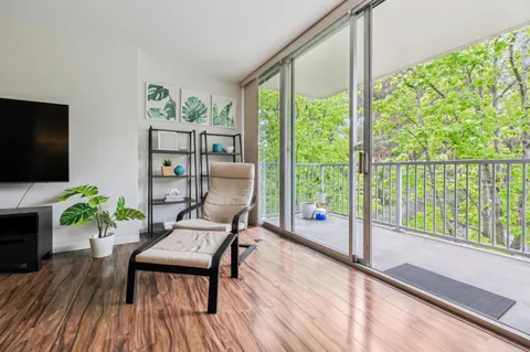 a balcony with chairs