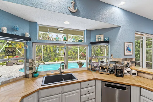 a kitchen with counter top space