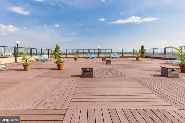 a view of a terrace with seating space