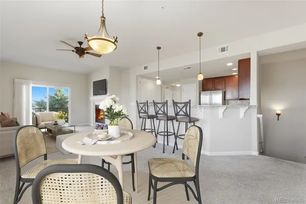 a view of a dining room and livingroom furniture
