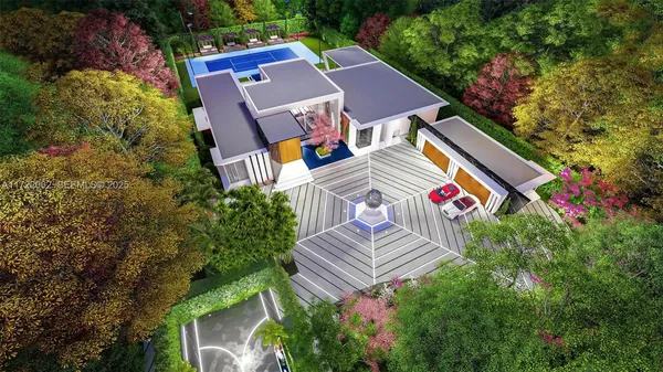 an aerial view of house with yard