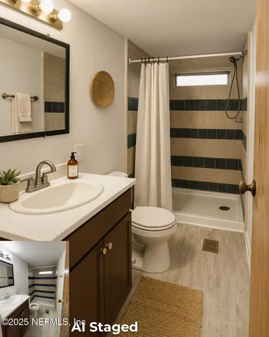 a bathroom with a sink a toilet and a mirror