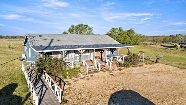 an outdoor space with furniture