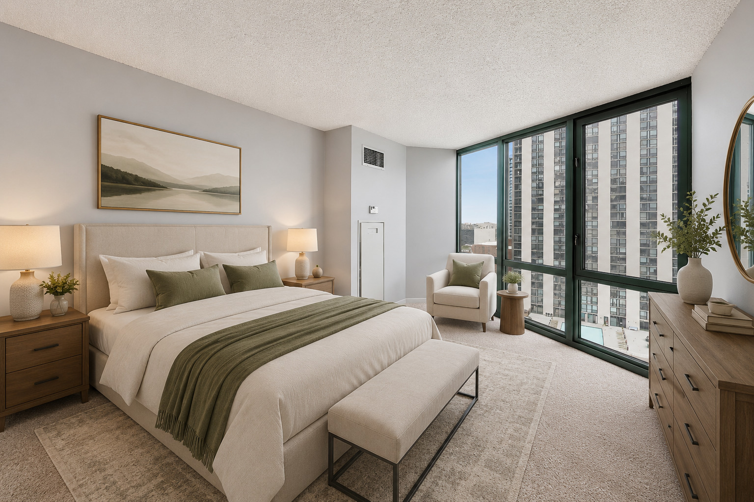 111 West Maple Street, Unit 1503 Chicago, IL 60610 - Photo 18 of 39 a bedroom with a large bed and a large window