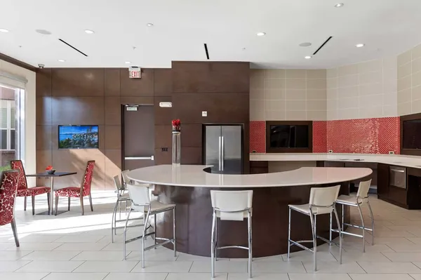a view of a dining area with furniture