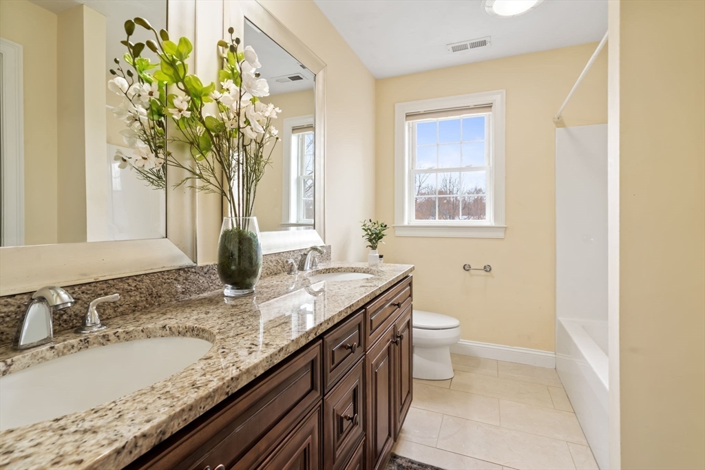 30 Neponset Street Walpole, MA 02071 - Photo 28 of 41 a bathroom with a granite countertop sink a toilet and a mirror