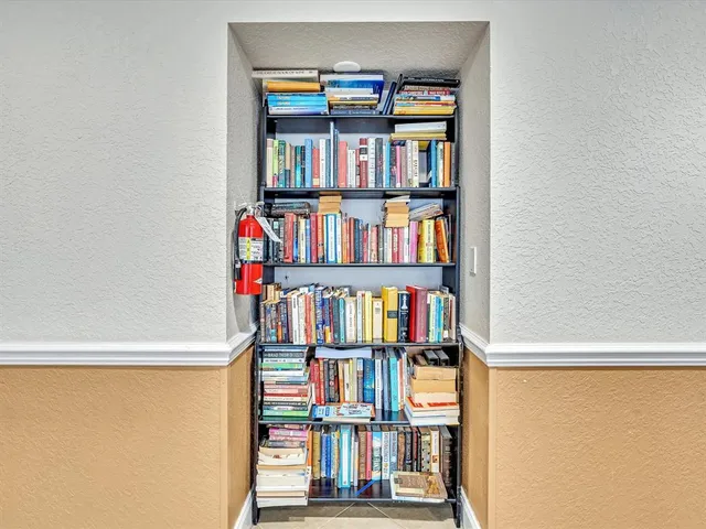 a view of a book shelf with a book shelf