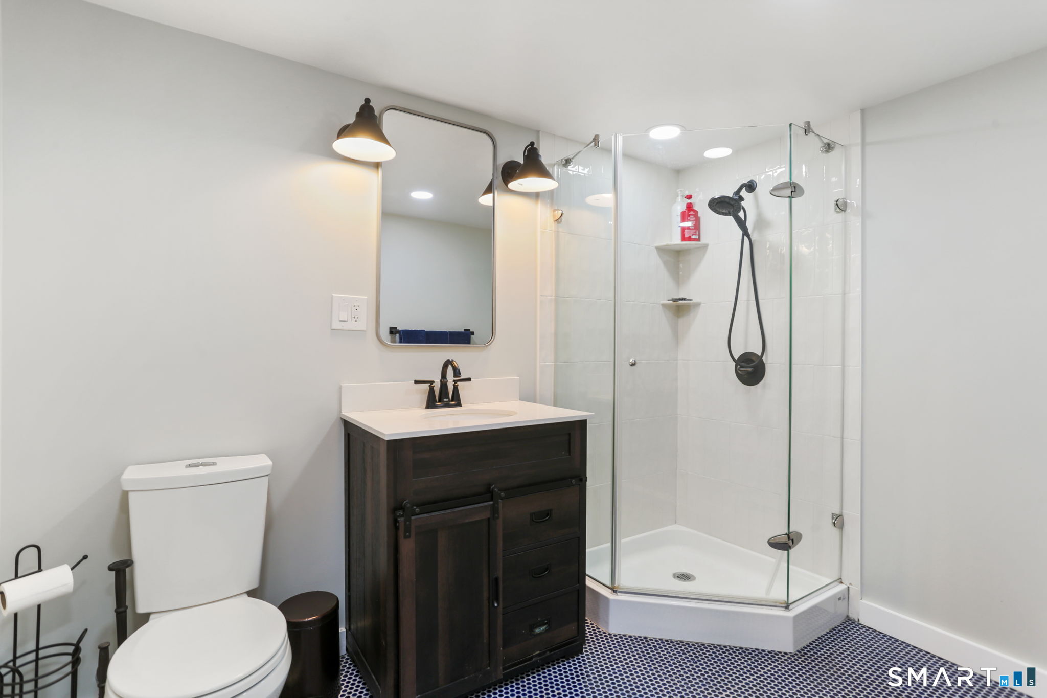 1353 Mill Plain Road Fairfield, CT 06824 - Photo 24 of 37 a bathroom with a toilet sink shower and mirror