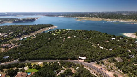 an aerial view of beach and ocean