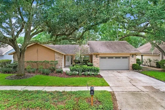 a view of a lake and green space
